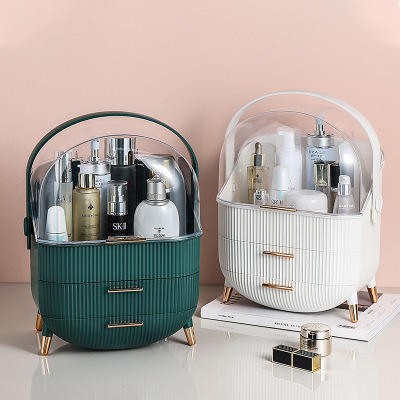 Dust-Proof Large Capacity Makeup Storage Box With Handle