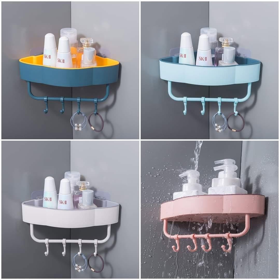 Bathroom Triangle Shelf with Towel Rack & Hook