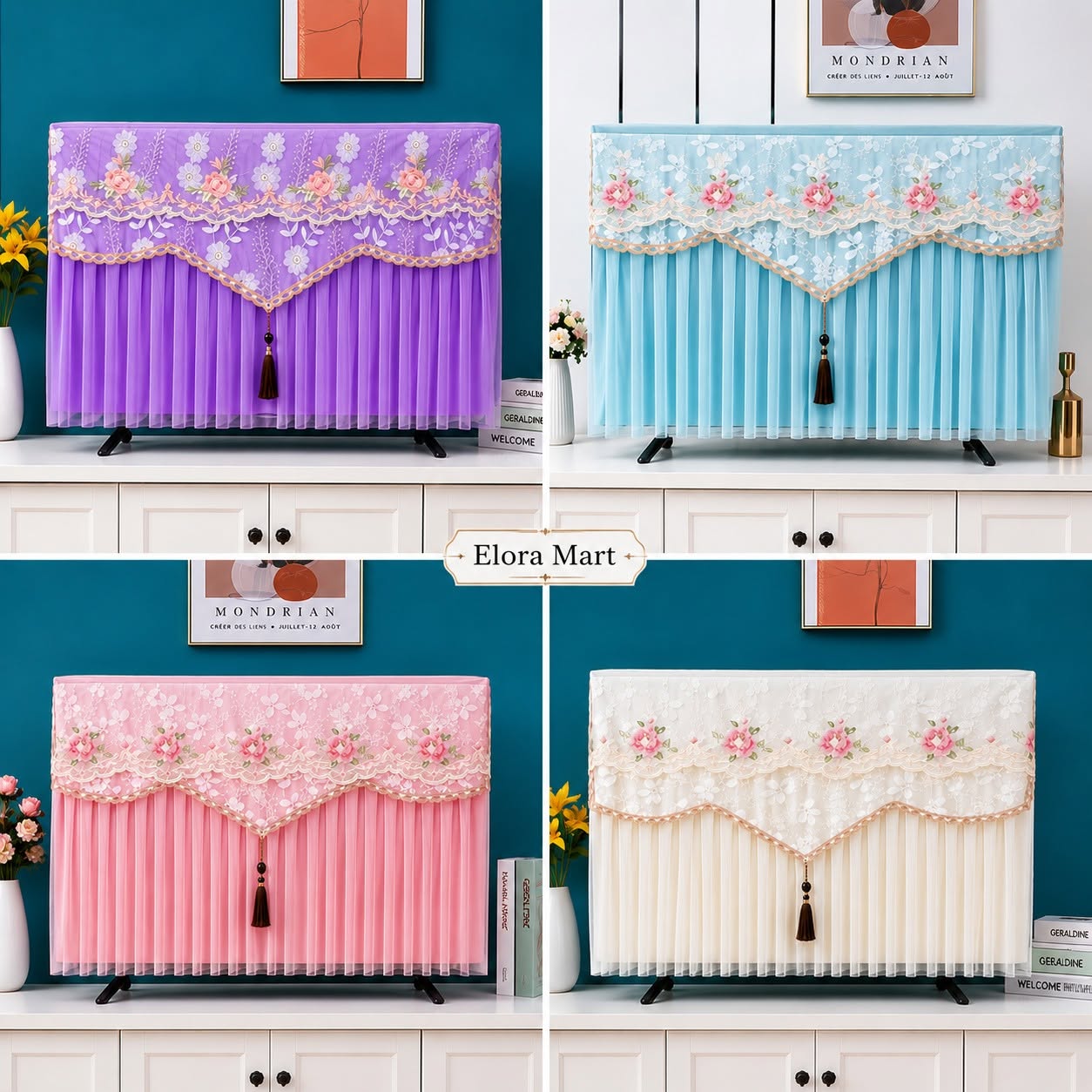 Lace Embroidered Dustproof TV Cover