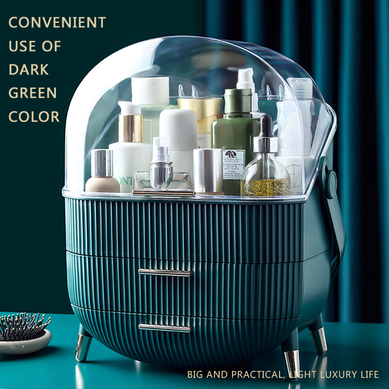 Dust-Proof Large Capacity Makeup Storage Box With Handle