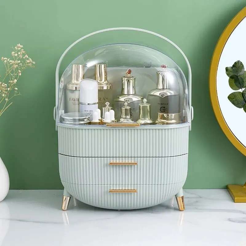 Dust-Proof Large Capacity Makeup Storage Box With Handle