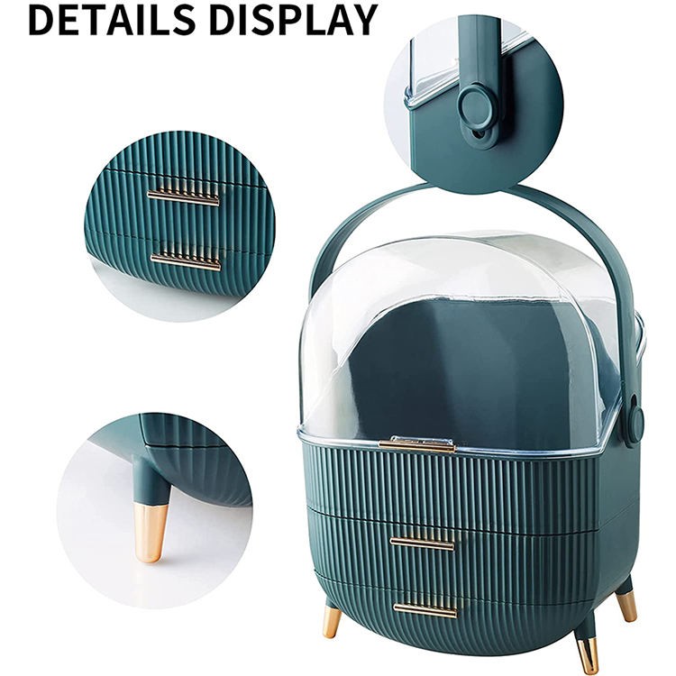 Dust-Proof Large Capacity Makeup Storage Box With Handle