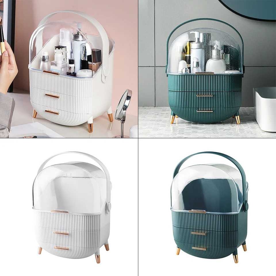 Dust-Proof Large Capacity Makeup Storage Box With Handle