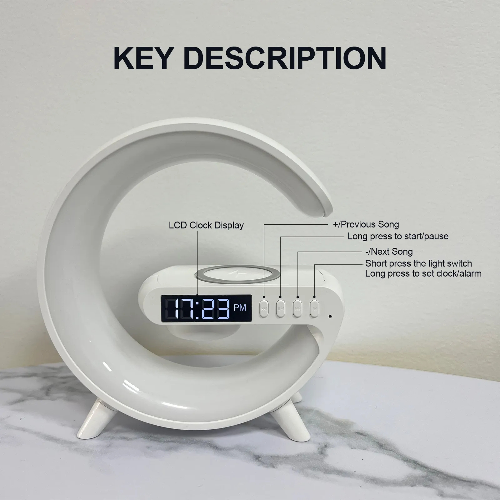 5IN1 Smart wireless Charger Table Lamp Bluetooth Speaker Alarm Clock RGB Colorful Atmosphere Lights
